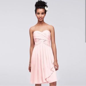 Strapless Pink Crinkle Chiffon Bridesmaid Prom Wedding Cocktail Dress
